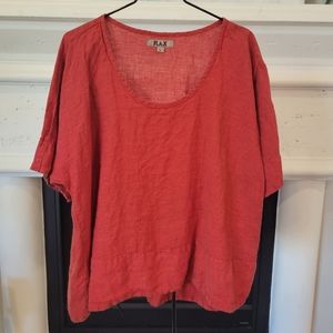 Flax size large boxy short sleeve top blouse. Orange color. Linen.